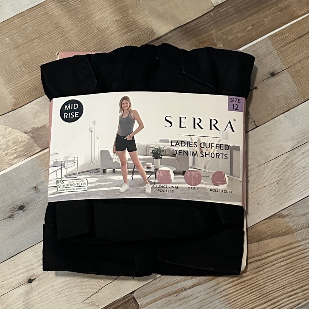Serra Black Mid Rise Denim Shorts